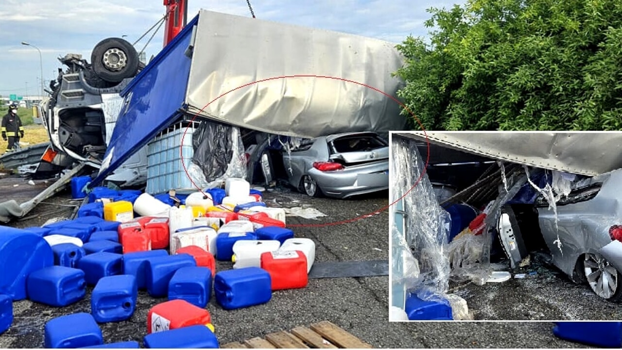  ‣ adn24 piacenza | camion con acido travolge auto: un morto e 7 intossicati